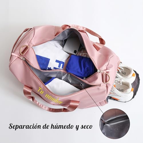 Bolsa de Gimnasio Bordada con Nombre Personalizado, Bolsa Deportiva Personalizada con Bolsillos húmedos y Secos y Compartimento para Zapatos, Bolsa de Mano Impermeable Durante la Noche (Negro)