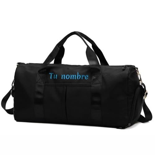 Bolsa de Gimnasio Bordada con Nombre Personalizado, Bolsa Deportiva Personalizada con Bolsillos húmedos y Secos y Compartimento para Zapatos, Bolsa de Mano Impermeable Durante la Noche (Negro)