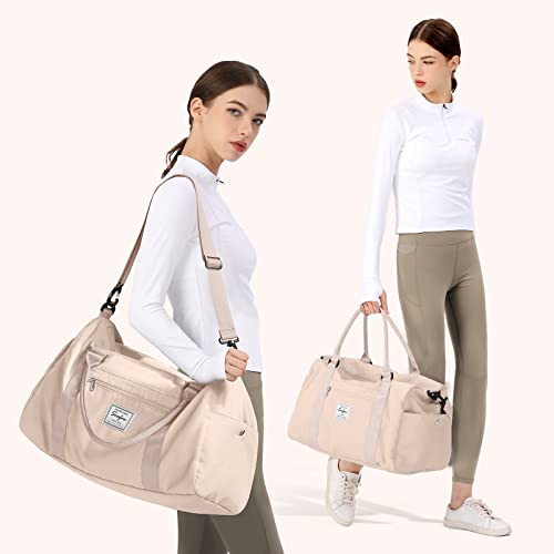 Bolsa de Viaje Bolso Deporte Mujer Niña,Mochila Bolsas Gimnasio Impermeable Ligera Bolsa Deportiva con Bolsillo Húmedo y Compartimento de Zapatos,Duffel Bag Hombre Bolso Fin Semana Gym,Beige