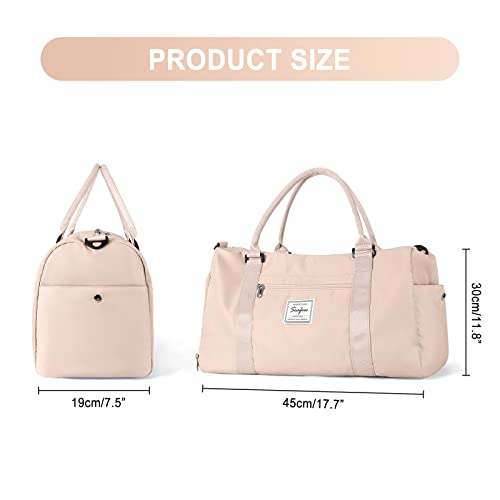 Bolsa de Viaje Bolso Deporte Mujer Niña,Mochila Bolsas Gimnasio Impermeable Ligera Bolsa Deportiva con Bolsillo Húmedo y Compartimento de Zapatos,Duffel Bag Hombre Bolso Fin Semana Gym,Beige