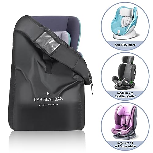 Bolsa de viaje para asiento de coche - YSSHUI Bolsa de viaje ideal para viaje aéreo, nylon, tamaño universal, se adapta a la mayoría de los asientos de coche, incluye correa para el hombro (negro)