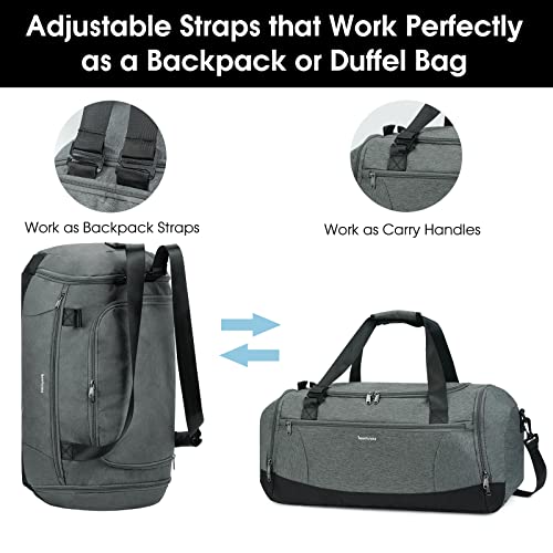 Bolsa Deporte Gimnasio Mochila Hombre Bolsa de Viaje Mujer Grande Gym Bag con Zapatos y Compartimentos Húmedos Correa de Hombro Ajustable con un Pequeño Neceser, Gris