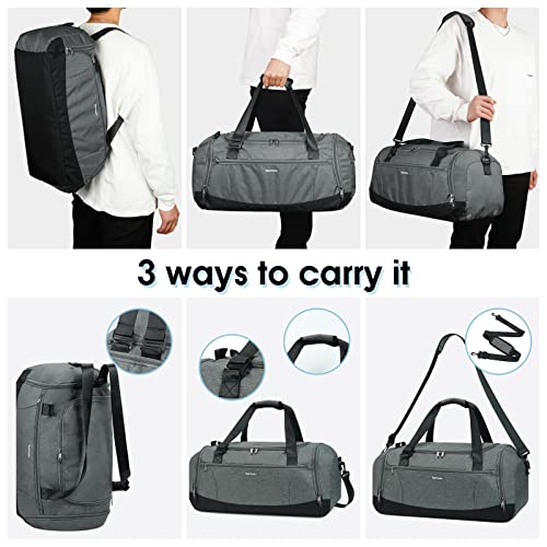 Bolsa Deporte Gimnasio Mochila Hombre Bolsa de Viaje Mujer Grande Gym Bag con Zapatos y Compartimentos Húmedos Correa de Hombro Ajustable con un Pequeño Neceser, Gris