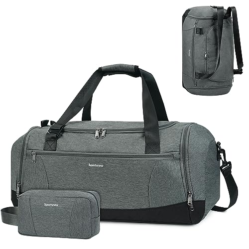 Bolsa Deporte Gimnasio Mochila Hombre Bolsa de Viaje Mujer Grande Gym Bag con Zapatos y Compartimentos Húmedos Correa de Hombro Ajustable con un Pequeño Neceser, Gris