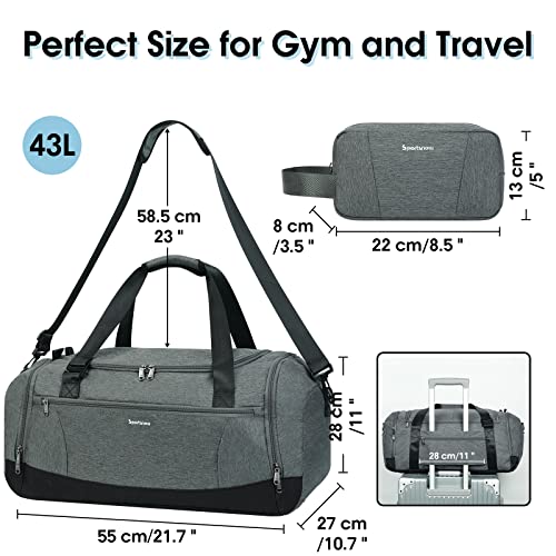 Bolsa Deporte Gimnasio Mochila Hombre Bolsa de Viaje Mujer Grande Gym Bag con Zapatos y Compartimentos Húmedos Correa de Hombro Ajustable con un Pequeño Neceser, Gris