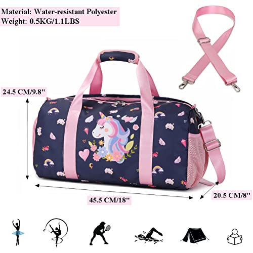 Bolsa Deporte para Infantil Niños Unicornio Bolso de Fin de Semana Niña Bolsa de Baile Chicas Bolso Deportivo Bolsas de Hombro para Gimnasio Viajes Gimnasia