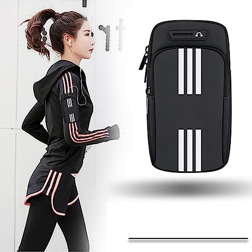 Bolsa para Brazos,Brazalete Movil Correr Deportivo, Móvil Bolsa para–Brazos Fundas Impermeable con Orificio Auriculares, Brazalete Porta Movil Running para Deporte,Aire Libre,Fitness. (Negro)