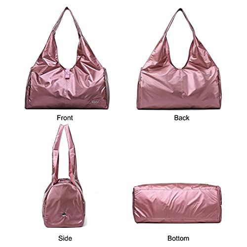 Bolsas de Gimnasio Mujeres, Zip Bolsa de colchoneta de yoga Grande, Bolsa de asa de yoga con correa, con Compartimento para Zapatos y Bolsillo Húmedo Bolsa de Viaje para Natacion Bailando Rosa