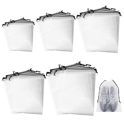 Bolsas para Zapatos 25 PCS Bolsas Transparentes con Cordón, Zapatos de Viaje Bolsa de Acabado, Multifunción Impermeable Bolsa a Prueba de Polvo Zapatos, para Cosméticos Ropa Calzado Artículos Viajes