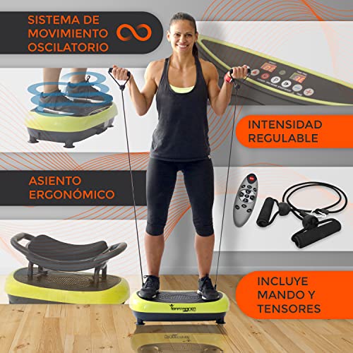 Bonplus BP | Plataforma Vibratoria de Fitness | con Asiento Profesional de Fitness | Incluye Bandas Tensoras y Mando a Distancia | Pantalla LCD | Entrena Todo el Cuerpo | Potencia 200W | Fitness