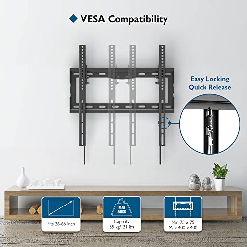 BONTEC Soporte TV Pared para Pantallas de 26-65 Pulgadas TV Planos Curvos LCD/LED/OLED, Inclinable para TV de hasta 55 kg, Máx VESA 400x400 mm