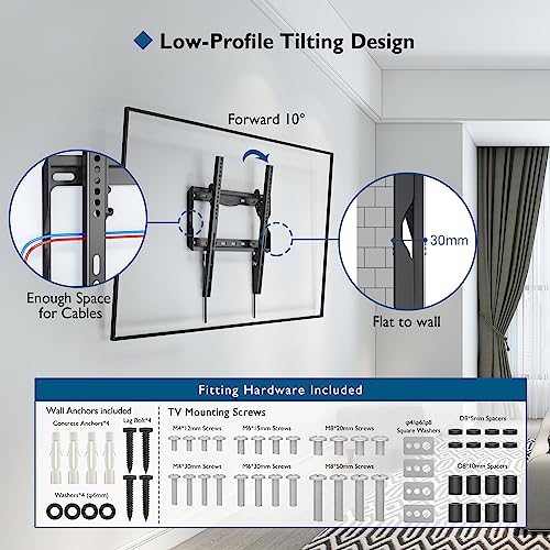 BONTEC Soporte TV Pared para Pantallas de 26-65 Pulgadas TV Planos Curvos LCD/LED/OLED, Inclinable para TV de hasta 55 kg, Máx VESA 400x400 mm