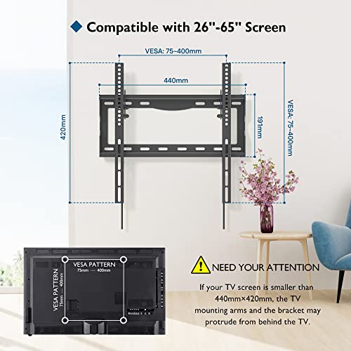 BONTEC Soporte TV Pared para Pantallas de 26-65 Pulgadas TV Planos Curvos LCD/LED/OLED, Inclinable para TV de hasta 55 kg, Máx VESA 400x400 mm