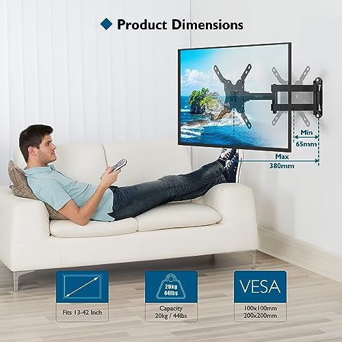 BONTEC Soporte TV Pared para Televisiones de LED LCD OLED de 13-42 Pulgadas, Soporte Pared TV de Inclinación, Giro y 360 °Rotación de hasta 20 kg, Máx. VESA 200x200mm, con Tornillos de Seguridad