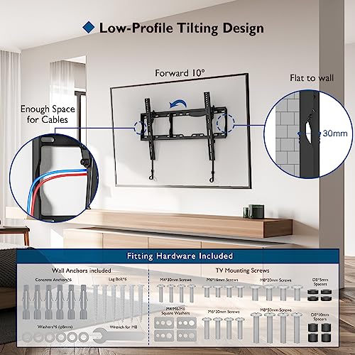 BONTEC Soporte TV Pared para Televisores de 37-86 Pulgadas de LED LCD Plasma, Soporte Inclinable con Capacidad de hasta 75 kg, Máx VESA 600x400mm