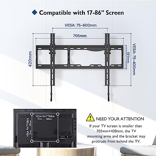 BONTEC Soporte TV Pared para Televisores de 37-86 Pulgadas de LED LCD Plasma, Soporte Inclinable con Capacidad de hasta 75 kg, Máx VESA 600x400mm