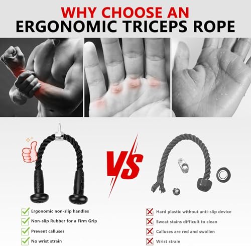 BOOSTEADY Nylon Cuerda Ergonómica para Tríceps con Agarres Poleas Gym para más Fibras Musculares Accesorios Gimnasio para Gimnasios Públicos y Domésticos