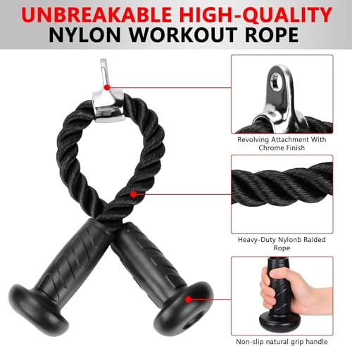 BOOSTEADY Nylon Cuerda Ergonómica para Tríceps con Agarres Poleas Gym para más Fibras Musculares Accesorios Gimnasio para Gimnasios Públicos y Domésticos