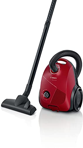 Bosch BGBS2RD1 - Serie 2, aspiradora de cartucho de 8 metros con bolsa de 3,5 L, nivel de ruido 80 dB, color rojo