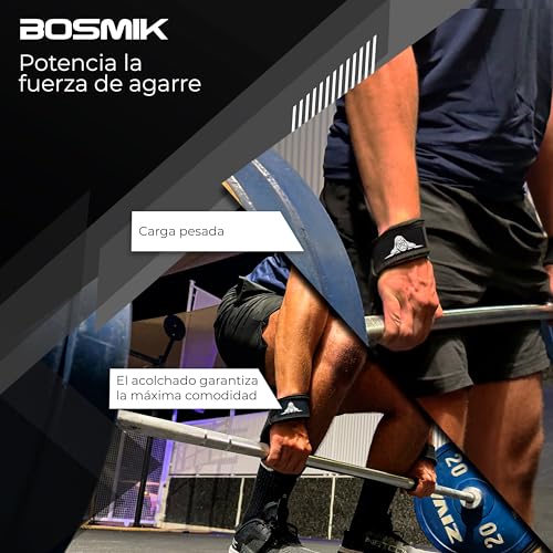 Bosmik Straps Gym, Muñequeras Gym, Set Correas Levantamiento de Pesas Muñequeras Crossfit, Entrenamiento de Fuerza, Calistenia, Regalo (Negro)