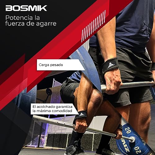 Bosmik Straps Gym, Muñequeras Gym, Set Correas Levantamiento de Pesas Muñequeras Crossfit, Entrenamiento de Fuerza, Calistenia, Regalo (Negro + Negro/Rojo)