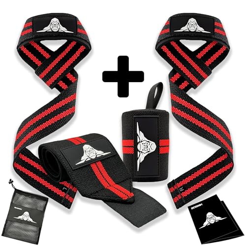 Bosmik Straps Gym, Muñequeras Gym, Set Correas Levantamiento de Pesas Muñequeras Crossfit, Entrenamiento de Fuerza, Calistenia, Regalo (Negro/Rojo)