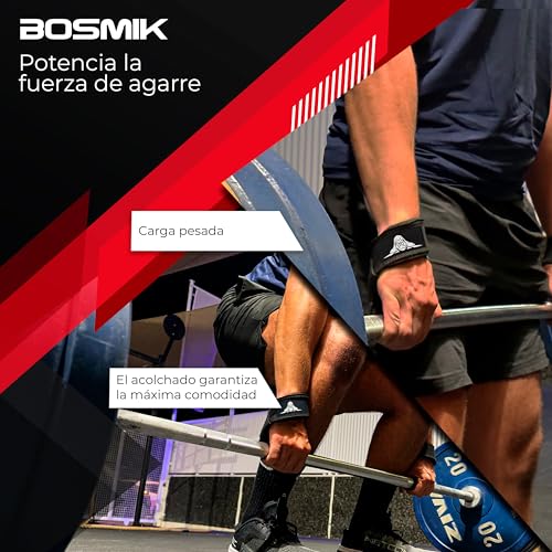 Bosmik Straps Gym, Muñequeras Gym, Set Correas Levantamiento de Pesas Muñequeras Crossfit, Entrenamiento de Fuerza, Calistenia, Regalo (Negro/Rojo)