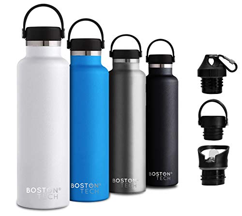 Boston Tech SP2 Botella de Agua Acero Inoxidable con Doble Pared al vacío, sin BPA Ecológica, Mantiene Bebidas frías por 24h y Calientes por 12h, Reutilizable para Deporte, Gimnasio, Viajes