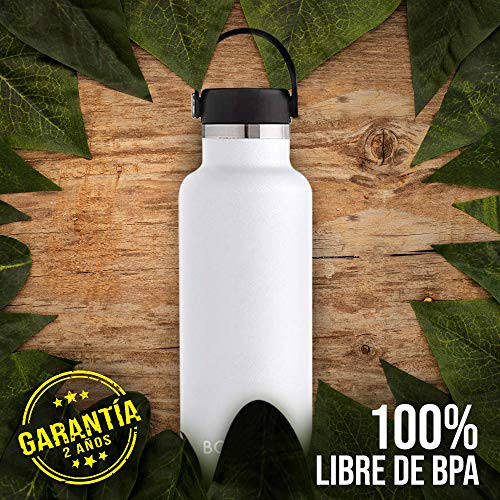 Boston Tech SP2 Botella de Agua Acero Inoxidable con Doble Pared al vacío, sin BPA Ecológica, Mantiene Bebidas frías por 24h y Calientes por 12h, Reutilizable para Deporte, Gimnasio, Viajes