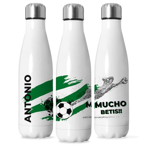 Botella Betis. Termo Real Betis personalizada nombre y colores de tu equipo de fútbol. Tu Botellas de agua acero inoxidable térmicas de Doble Capa y del Real Betis. Regalos del Betis