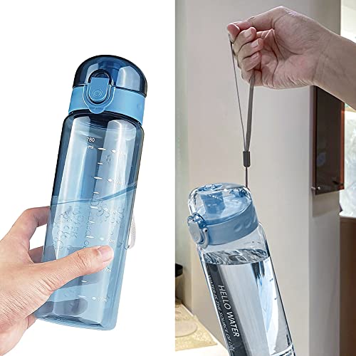 Botella de Agua, 780ml Botella Agua Deporte, Botella de agua Sin BPA a prueba de fugas, Una pulsación para Abrir, Deporte, Gimnasio, Running, Bicicleta, el camping(Azul)