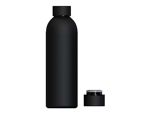 Botella de Agua de Acero Inoxidable Reutilizable | Hermética y Térmica | Sin BPA | Isotérmica, Mantiene Frio 24H y Calor 12H. Doble Pared al Vacío a Prueba de Fugas (500ml, Negro)