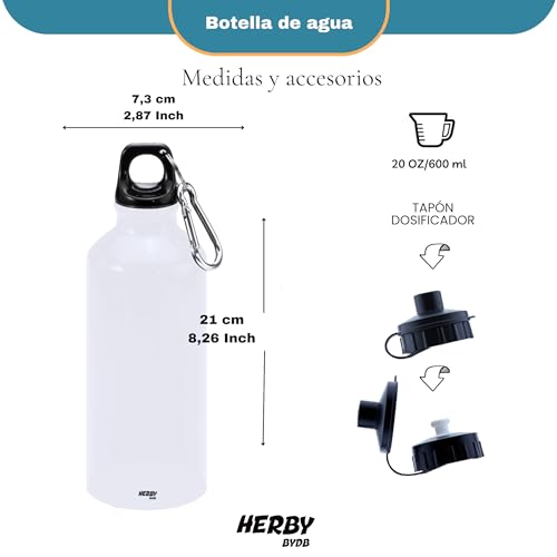 Botella de agua del cadiz personalizado con nombre, bidón de aluminio para llevar, cantimplora para niños de 600 ml con dos tapones, regalos personalizados para niños con su nombre (Cadiz)