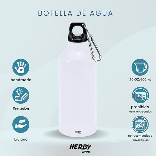 Botella de agua del cadiz personalizado con nombre, bidón de aluminio para llevar, cantimplora para niños de 600 ml con dos tapones, regalos personalizados para niños con su nombre (Cadiz)