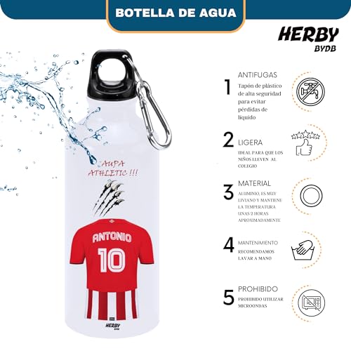 Botella de agua para niños de Bilbao, bidón de aluminio para llevar, cantimplora para niños de 600 ml con dos tapones, regalos personalizados para niños con su nombre(Bilbao)