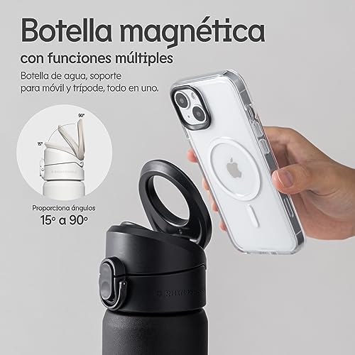 Botella Magnética AquaStand RHINOSHIELD 700 ml | Botella de acero inoxidable aislada con tapa y pajita, botella deportiva con asa MagSafe compatible, trípode con ángulos ajustables - Negro