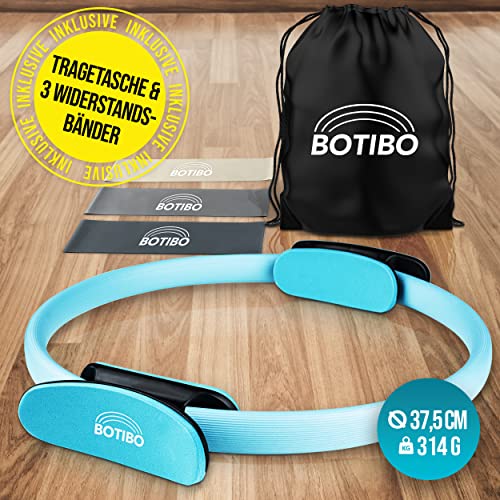 BOTIBO Anillo profesional de pilates [37,5 cm] – Anillo de resistencia | Pilates Circle – Prensa de piernas, suelo pélvico y muslos – con protección de cadera y bolsillo (negro/azul)