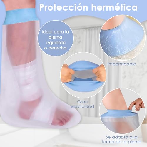 Box Commerce - Protector Escayola Pierna Corta Adulto para Ducha, Piscina - Funda Impermeable de Silicona Suave Comoda para Cubrir Vendajes, Yeso, Heridas, Quemaduras - Bolsa Hermetica Reutilizable