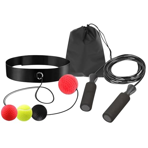 Boxeo en Casa con Comba y Pelotas para Reflejos - Kit de entrenamiento One Punch Boxing, Set de accesorios para entrenar: Punching ball para Adulto y Niños con Cuerda de Saltar