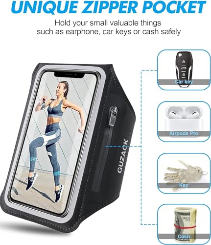 Brazalete Deportivo para Corre con Bolsillo con Cremallera,Brazalete Móvil Running,Brazalete para Smartphone de Carrera Ajustable para teléfono de hasta 6,9" para Correr, Gimnasio,Ciclismo,Senderismo