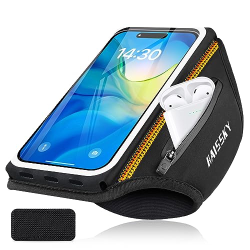 Brazalete Deportivo para Correr con Bolsa de Auriculares, Brazalete Móvil Running Ajustable Porta Movil Running para iPhone 14 Pro MAX 13 Pro 12 11 Pro, Galaxy S23 Ultra S22 S21 S20, hasta 6,9"