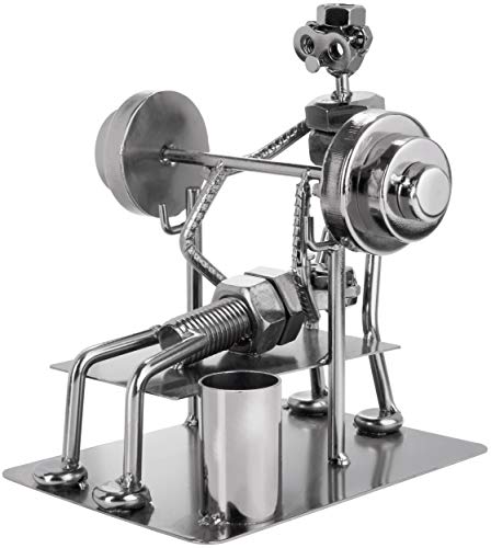 BRUBAKER Screw Man Bodybuilder Bench Press - Figura de Hierro Hecha a Mano Hombre de Metal - Figura de Metal con Soporte para Bolígrafo - Regalo para Deportes de Fuerza, Gimnasios, Atletas