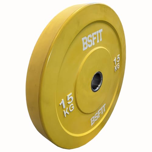 BSFIT® 1 Disco de 15 kg Pesas duraderos de Caucho, Disco olimpico Bumper Discos, Calidad Premiun Centro de Acero Orificio olimpico de 50mm