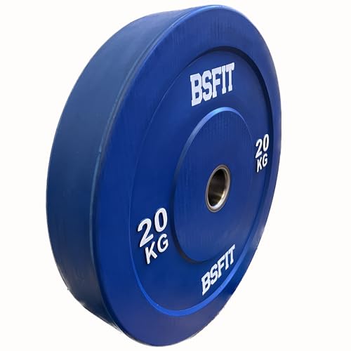 BSFIT® 1 Disco de 20 kg Pesas duraderos de Caucho, Disco olimpico Bumper Discos, Calidad Premiun Centro de Acero Orificio olimpico de 50mm