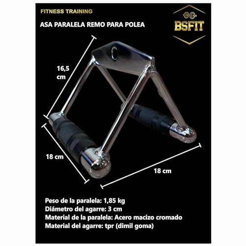 BSFIT® Asa paralela de Acero Cromado, Asa de Remo para Ejercicios clásicos de Remo/tracción en Torre de poleas de Cable, Torre de Fuerza, Torre de poleas de Cable