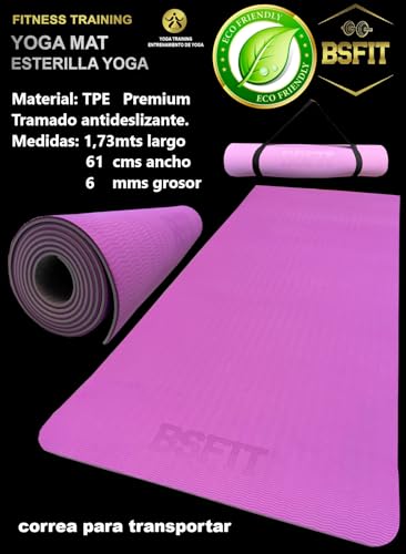 BSFIT® Esterilla Deporte, Yoga, Pilates, colchonetas Ejercicios. Es ideal para realizar deporte en casa, yoga mat, esterilla yoga antideslizante, TPE ecologico (6 mm)