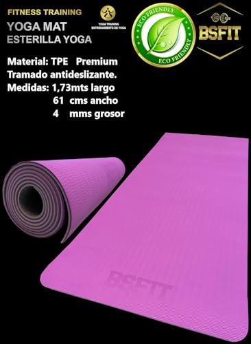 BSFIT Esterilla Deporte, Yoga, Pilates, colchonetas Ejercicios. Es ideal para realizar deporte en casa, yoga mat, esterilla yoga antideslizante, TPE ecologico (4 mm)