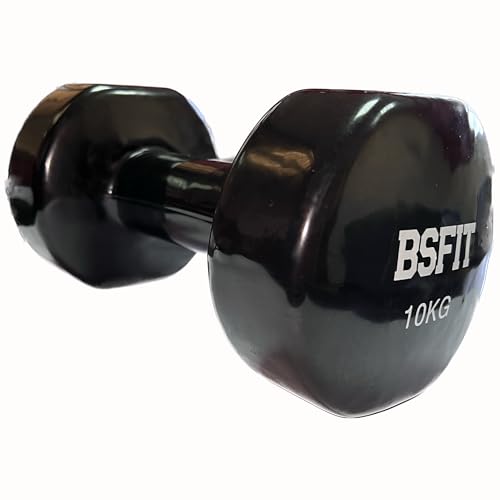 BSFIT® Juego de 2 Mancuernas Antideslizantes de Vinilo, de 10 kg con Diseño Hexagonal Anti-Rodadura, Ergonómicas, Pesas y Mancuernas para Gimnasio en Casa