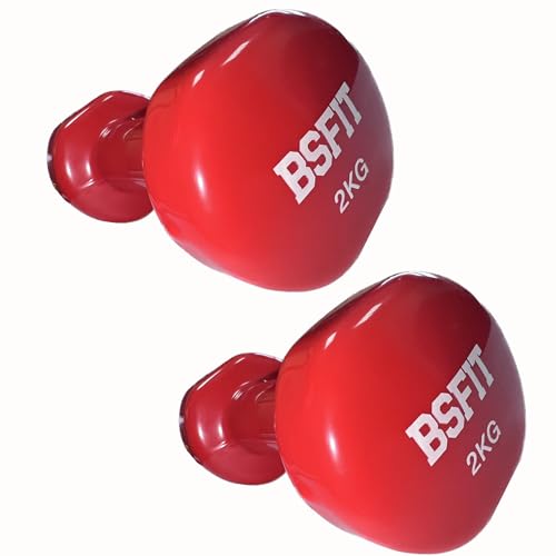 BSFIT® Juego de 2 Mancuernas Antideslizantes de vinilo, de 2 kg con Diseño Hexagonal Anti-Rodadura, Ergonómicas, Pesas y mancuernas para Gimnasio en Casa