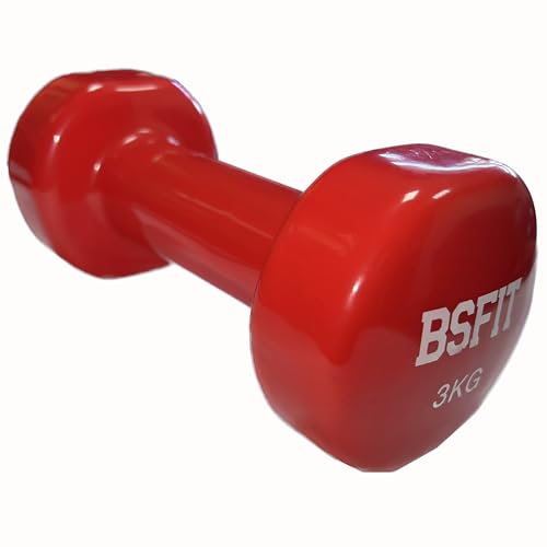 BSFIT® Juego de 2 Mancuernas Antideslizantes de vinilo, de 3 kg con Diseño Hexagonal Anti-Rodadura, Ergonómicas, Pesas y mancuernas para Gimnasio en Casa